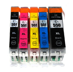 Sparset 5 kompatible Tintenpatronen für PGI-550XL / CLI-551XL  schwarz, fotoschwarz, cyan, magenta, gelb