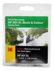 Wiederaufbereitet 1x Kodak Druckerpatrone ersetzt HP 301 XL N9J72AE schwarz und farbig f&uuml;r Envy 4504 4502 Deskjet 25404 2549 3050 Officejet 4630 4632 2620