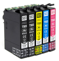 Kompatibel 5x Druckerpatrone ersetzt Epson 503XL / 503 f&uuml;r Epson WF-2960DWF WF-2965DWF XP-5200 XP-5205 - schwarz, cyan, magenta, gelb